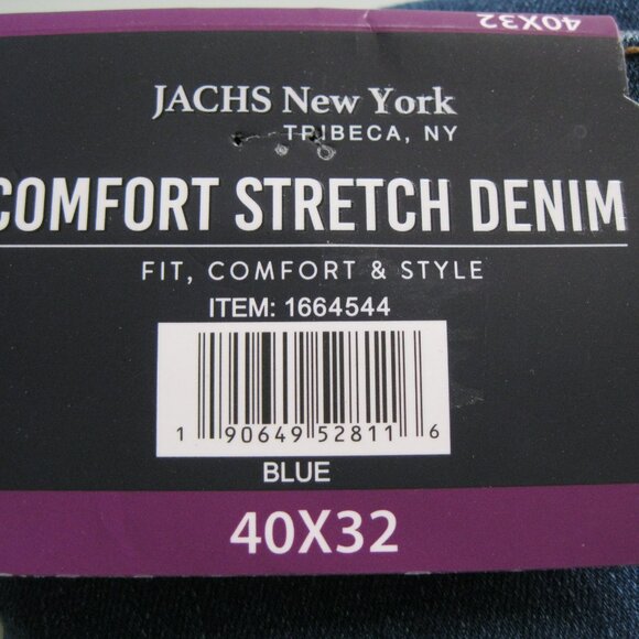 JACHS NEW YORK men's Comfort Stretch Dark Wash Blue Denim Jeans  40x32 (0570) - Picture 2 of 13